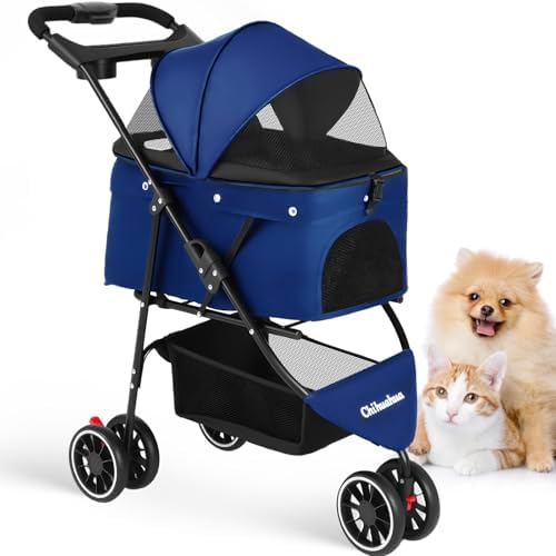 Pet Stroller,Dog Stroller for Small Medium Dogs Cats,3 Wheels,Navy Blue by Chihuahua