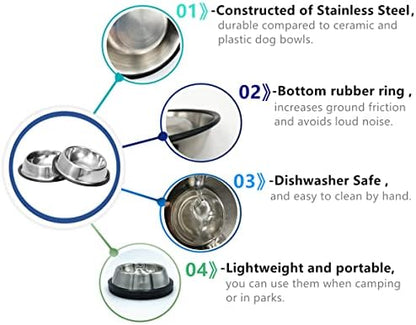 2 Pack Stainless Steel Dog Bowls with Rubber Bottom, Non Skid Non Spill Heavy Duty Premium Quality Pets Feeder Bowls for Dogs and Cats and More (6Cup / 48oz) - Image 4