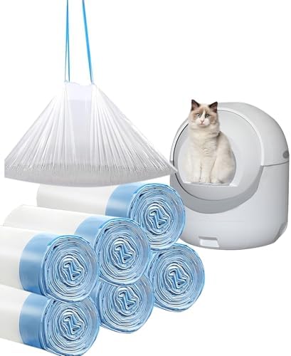 Cat Litter Bags with Drawstring, 120 Count Thick Self-cleaning Litter Box Liners Compatible with 3/4 Heavy Duty Cat Litter Box Liners Waste Bags Replacement (Blue 120pcs) by Unknown
