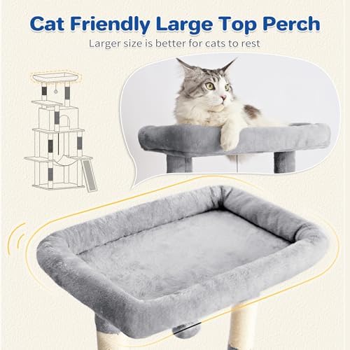 ABCPET 63" Multi-Level Cat Tree Tower for Indoor Cats, Light Grey - Image 3