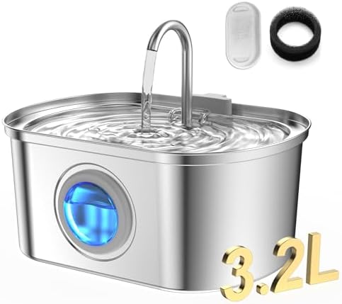 108 oz/3.2L Cat Water Fountain Stainless Steel with Water Level Window by KANCHOU