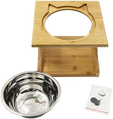 Cat Bowls Pet Dining Table with Raised Slope Wooden Stand Elevated Pet Bowls with Oblique Stand for More Comfortable Eating for Cats, Dogs, Kitten and Puppy (1 Bowl, Steel) - Image 5