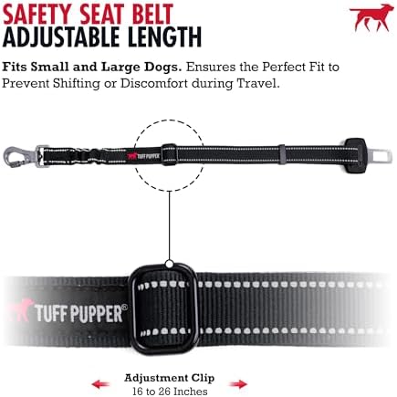 Tuff Pupper Dog Seat Belt | Adjustable Length Dog Seatbelt Restraint | Tangle-Free Locking Carabiner | Shock-Absorbing Bungee | Reflective Stitching for Visibility | Universal Fit for Cars & Trucks - Image 6