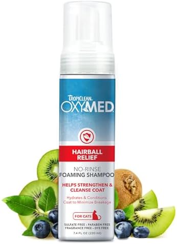 TropiClean OxyMed Waterless Dry Shampoo for Cats, Hairball Relief, 7.4oz by TropiClean