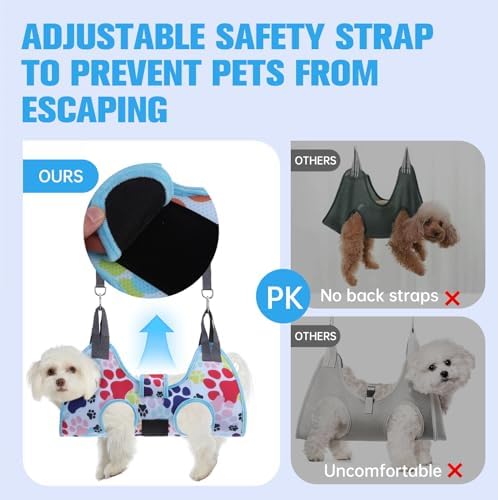 PAWCHIE Dog Grooming Hammock Harness for Dogs & Cats with Pet Nail Clipper Trimmer - Cat Hanger Sling for Trimming Clipping Nails- Dog Hammock Restraint Bag for Small Medium Large Dog, Blue XS - Image 3