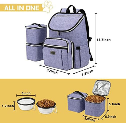 BAGLHER Travel Dog Backpack - Detachable Travel Dog Food Container for Pet Supplies Dog Gear Backpack,Dog Bag for Traveling with 2 Silicone Collapsible Bowls and 2 Food Baskets Purple - Image 6