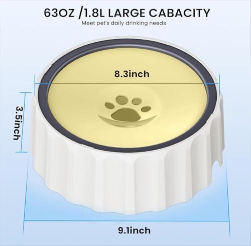 Dog Small Animals Water Bowl No Spill 70oz/2L Large Capacity Dispenser Non Slip No Splash Small Animals Bowl Pet Slow Feeder No Drip Dog Water Bowl on Vehicle for Dogs and Cats - Beige - Image 2
