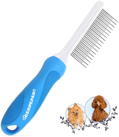 GENPEPADO Grooming Comb for Dogs and Cats with Long & Short Stainless Steel Metal Fine Teeth for Detangling Matted Hair - Pet Detangler Comb for Removing Tangles, Knots, Loose Fur from The Undercoat by Unknown