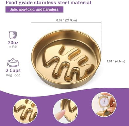 Golden Stainless Steel Slow Feeder Dog Bowls – Non-Slip Metal Dog Bowl for Large & Medium Breeds, Puppy Puzzle Feeder – 2 Cup Capacity for Small to Big Pets – Durable Slow Feed Dog & Cat Food Dish - Image 2
