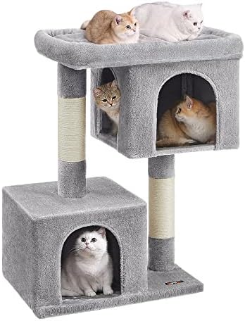 Feandrea Cat Tree, 40.6-Inch Tall Cat Tower, Cute Plush Condo, Light Gray by FeandreabySONGMICSHOME