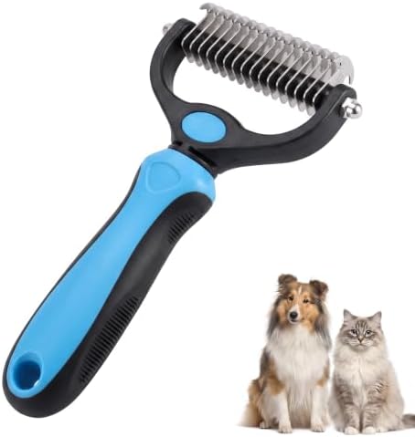 Dual-Sided Dog Brush, Safe Deshedding Tool for Long Haired Cats and Dogs, Dematting Comb, Pet Hair Remover, Deshedding Brush for Pets, Blue by Unknown