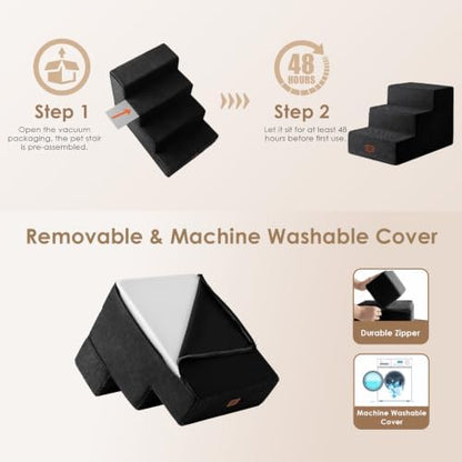 EHEYCIGA Dog Stairs 13.5" H, 3-Step Extra Wide Dog Steps, Black - Image 6