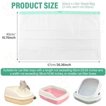 60pcs Cat Litter Durable Drawstring Replacement Part,Extra Thick Waste Drawer Liners for Robot 4 and 3(White) - Image 4