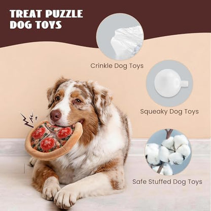 Nocciola Hide Treat Seek Pizza Dog Toy- Interactive Enrichment Burrow Snuffle Plush Stuffed Puppy Toys, Fun Crinkle Squeaky Durable Entertained Pet Supplies for Small Medium Large Breed - Image 4