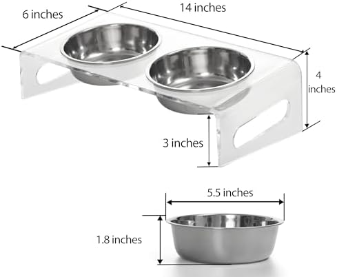 Tilted Raised Elevated Food and Water Bowls Stand for Cat or Small Dogs - Puppy's Clear Acrylic Stainless Steel Dishes Holder for Boy or Girl Pet,Modern,Durable and Easy to Clean by WBhonghui (Clear) - Image 2