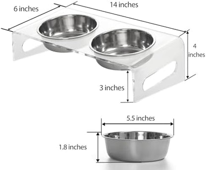 Tilted Raised Elevated Food and Water Bowls Stand for Cat or Small Dogs - Puppy's Clear Acrylic Stainless Steel Dishes Holder for Boy or Girl Pet,Modern,Durable and Easy to Clean by WBhonghui (Clear) - Image 2
