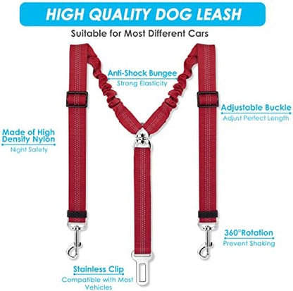SlowTon Double Dog Seat Belt for Car with Elastic Bungee Buffer, Adjustable - Image 3