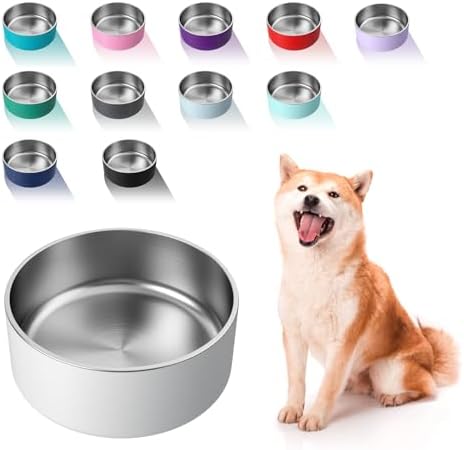 WENBOKMIN Dog Bowl, Stainless Steel Food and Water Bowl, 40oz, White | Non Slip Quiet Bottom, Easy to Clean, Dishwasher Safe by Wenbokmin