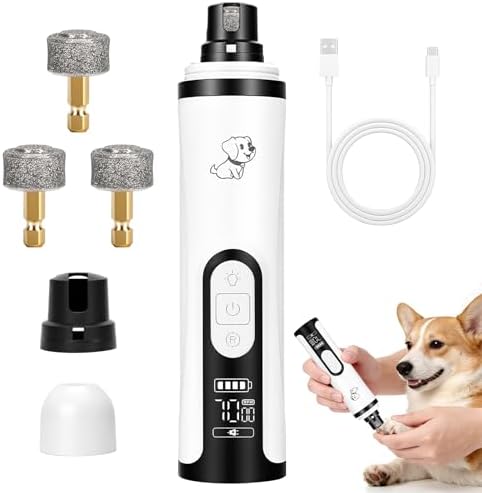 Upgraded Dog Nail Grinder Quiet 3 Adjustable Speed Cordless Silent Nail Grinder Pet Nail Trimmer with LED Light Pet Silent Painless Paw Grooming Supplies for Small/Medium/Large Dogs & Cats by Unknown