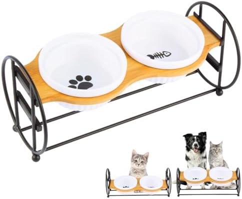 Elevated Adjustable Cat Bowl Set with 2 Dishes for Cats & Small Dogs - Anti-Vomiting,15° Tilted and Rasied Bowls with Non-Slip Design, Food-Grade Ceramic, Easy to Clean by Unknown