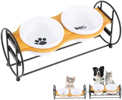 Elevated Adjustable Cat Bowl Set with 2 Dishes for Cats & Small Dogs - Anti-Vomiting,15° Tilted and Rasied Bowls with Non-Slip Design, Food-Grade Ceramic, Easy to Clean by Unknown