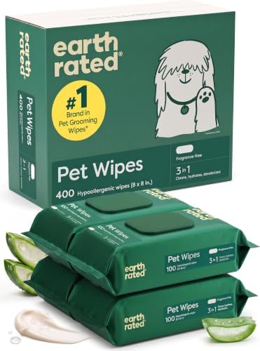 Earth Rated Dog Wipes for Paws & Butt, Deodorizing, Unscented, 400ct by EarthRated