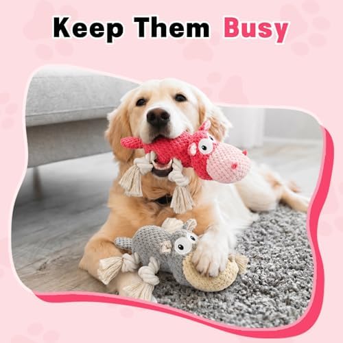TOOPTATE 2-Pack Squeaky Hippo Dog Toys, Gray & Pink, Medium - Image 4