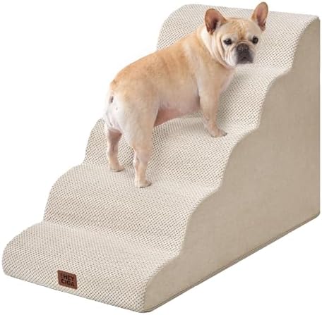 EHEYCIGA Curved Dog Stairs Ramp, 5-Step Extra Wide High Beds, Pet Step by EHEYCIGA
