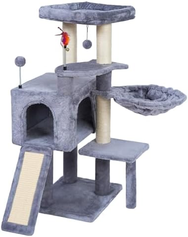 AIWIKIDE Cat Tree Has Scratching Toy with A Ball Activity Centre Cat Tower Furniture Jute-Covered Scratching Posts (Grey, 36.6'') by AIWIKIDE