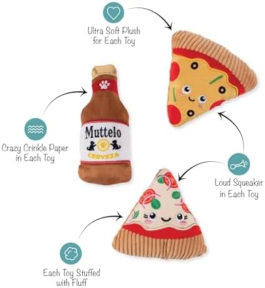 Fringe Studio Plush Dog Toy, 3 Pieces Set, Slice N’ SIP, Pet Shop Collection (662177) - Image 2