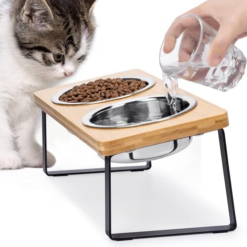 Elevated Cat Food Bowl for Indoor Cats, Raised Water Bowl Set for Kitten by Loplurea
