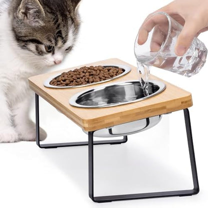 Elevated Cat Food Bowl for Indoor Cats, Raised Water Bowl Set for Kitten by Loplurea