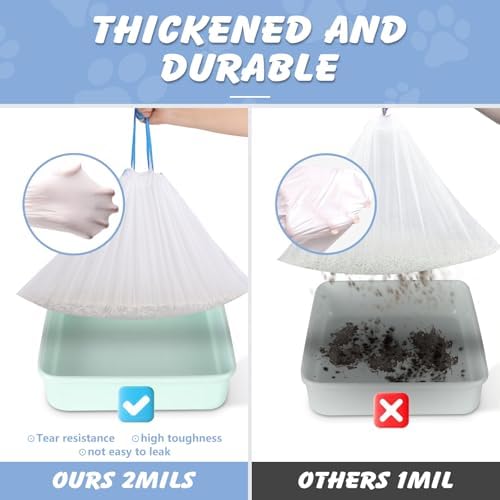 Cat Litter Box Liners, 30 Count, 36 x 19 In, 3 Mil, Drawstring - Image 5