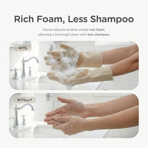 Pet Grooming Silicone Gloves, Gentle Dog Bathing Shampoo Brush - Image 4