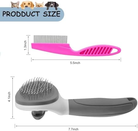 Cat Brushes for Indoor Cats, Dog Brush for Shedding with Metal Cat Comb, Self Cleaning Pet Hair Brush with Release Button for Grooming Kitten(Dark Grey) - Image 2