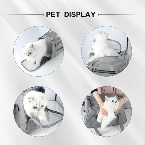 FluffyDream Pet Travel Carrier Soft Sided Portable Bag for Cats, Small Dogs, Kittens or Puppies, Collapsible, Durable, Airline Approved, Travel Friendly (Grey, 17.0" L x 10.0" W x 11.0" H) (Grey) - Image 7
