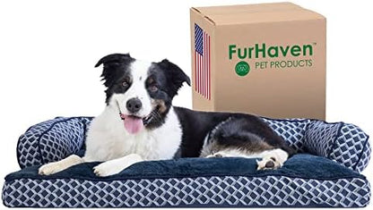 Furhaven Pillow Dog Bed for Large/Medium Dogs w/ Removable Bolsters & Washable Cover - Plush & Woven Decor Comfy Couch Sofa - Diamond Blue, Large by FurHaven