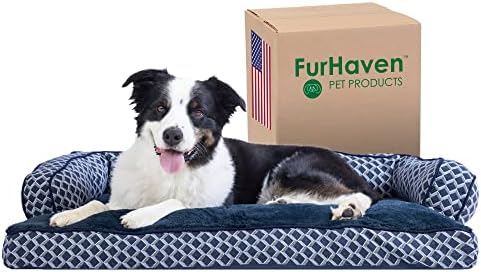 Furhaven Pillow Dog Bed for Large/Medium Dogs w/ Removable Bolsters & Washable Cover - Plush & Woven Decor Comfy Couch Sofa - Diamond Blue, Large by FurHaven