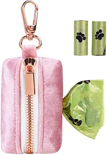 ARING PET Velvet Dog Waste Bag Dispenser, Pink Doggy Poop Bags Holders Attach to Any Leashes, Portable Washable Pet Waste Pouch Dispenser with Metal Zipper by ARINGPET