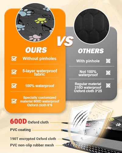 Dog Car Seat Cover, 600D Heavy Dute Car Seat Cover for Dogs Pets, 100% Waterproof Anti-Scratch Nonslip Dog Hammock for Cars, Seat Covers Protector with SeatBelt for Sedan SUV Truck Standard Paw - Image 3