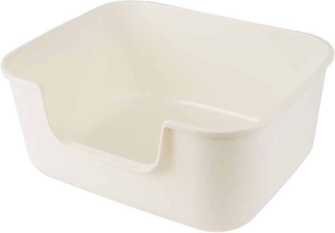 Large Cat Litter Box with High Sides,Cat Boxes for Indoor Cats,Cat Litter Pan for Kitty,Litter Box with Low Entry,Easy to Clean,Anti-Splashing (White-Long Side Entry)