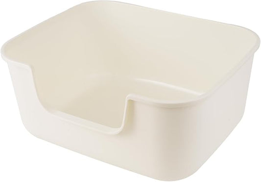 Large Cat Litter Box with High Sides,Cat Boxes for Indoor Cats,Cat Litter Pan for Kitty,Litter Box with Low Entry,Easy to Clean,Anti-Splashing (White-Long Side Entry)