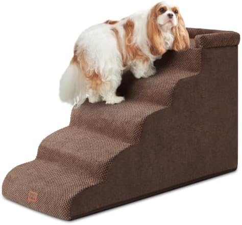 EHEYCIGA 5-Step Curved Dog Stairs for High Beds 20.7" H, Brown by EHEYCIGA
