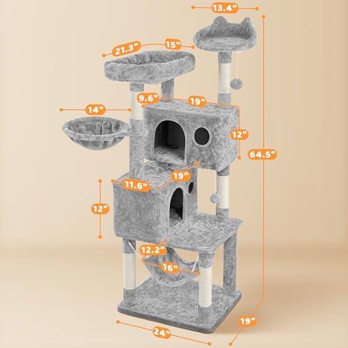 Yaheetech 64.5in Cat Tree for Large Cats with 2 Condos, 2 Perches - Image 3