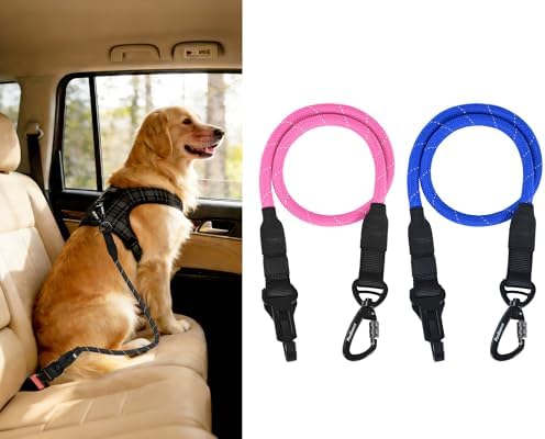PetBonus 2 Packs Dog Seat Belt for Car, Rope Dog Car Harness for Vehicle by Petbonus