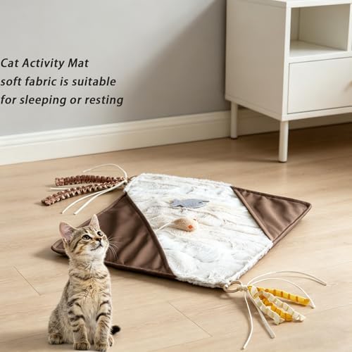 Cat Crinkle Mat with Mouse Toy,14x16" Interactive Cats Play Mat with Catnip - Image 2