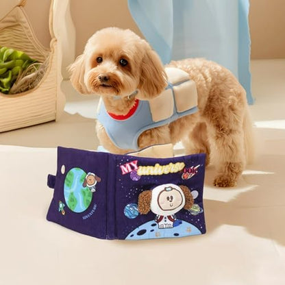 Dog Toy Snuffle Sound Book Series Lunch Space Christmas Goodnight Birthday Scout Themes 3D Puppy Decor Cover Puzzle Toy Dog Accessories for Mental Stimulation & Slow Feeding (Universe)