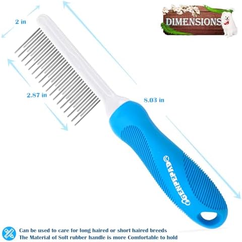 GENPEPADO Grooming Comb for Dogs and Cats with Long & Short Stainless Steel Metal Fine Teeth for Detangling Matted Hair - Pet Detangler Comb for Removing Tangles, Knots, Loose Fur from The Undercoat - Image 3