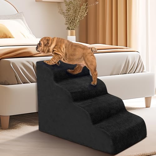 Dog Stairs for Small Dogs - High Density Foam Pet Steps, Extra Wide Dog Ramp with Non-Slip Bottom for High Beds, Couch and Sofa, Best for Dogs Injured, Older Doggy Cats, 4 Steps, Black - Image 5