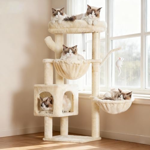 Heybly Cat Tree, 40" Tower with All-Sisal Wrapped Scratching Post HCT006SM by HEYBLY